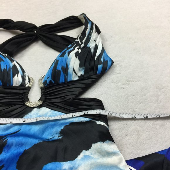 Cache Maxi Dress Size 2 Womans Blue Black Satin Open Back Cut Out Evening Y2K - Picture 13 of 15